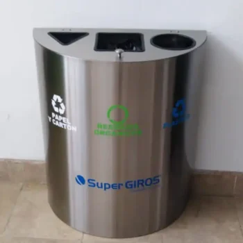 caneca media luna tipo w de acero inoxidable para áreas comunes, oficinas y centros comerciales