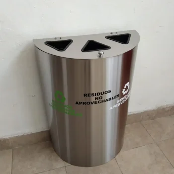 Caneca media luna tipo W de acero inoxidable para áreas comunes, oficinas y centros comerciales
